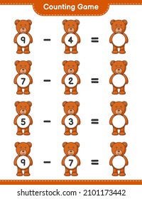 Count and match, count the number of Teddy Bear and match with the right numbers. Educational children game, printable worksheet, vector illustration