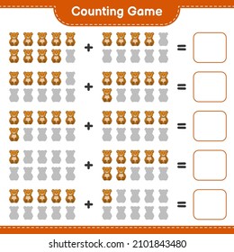 Contar y coincidir, contar el número de Oso de Teddy y coincidir con los números correctos. Juego infantil educativo, hoja de cálculo imprimible, ilustración vectorial