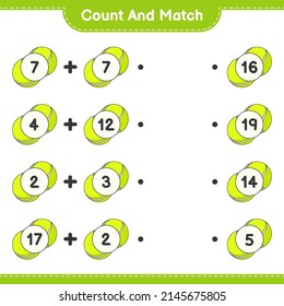 Count and match, count the number of Tennis Ball and match with the right numbers. Educational children game, printable worksheet, vector illustration