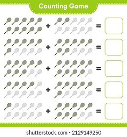Count and match, count the number of Tennis Racket and match with the right numbers. Educational children game, printable worksheet, vector illustration
