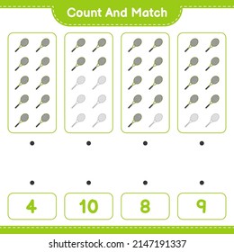 Count and match, count the number of Tennis Racket and match with the right numbers. Educational children game, printable worksheet, vector illustration