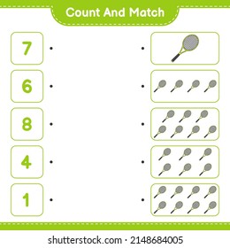 Count and match, count the number of Tennis Racket and match with the right numbers. Educational children game, printable worksheet, vector illustration