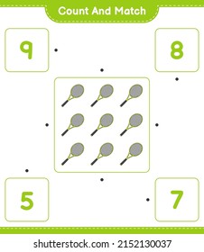 Count and match, count the number of Tennis Racket and match with the right numbers. Educational children game, printable worksheet, vector illustration