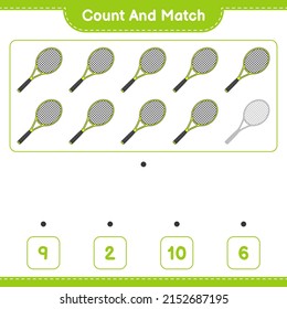 Count and match, count the number of Tennis Racket and match with the right numbers. Educational children game, printable worksheet, vector illustration