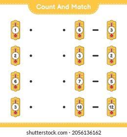 Count and match, count the number of Thermometer and match with the right numbers. Educational children game, printable worksheet, vector illustration