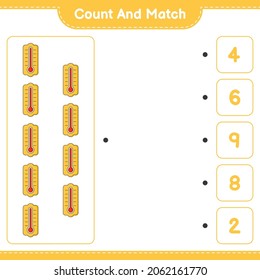 Count and match, count the number of Thermometer and match with the right numbers. Educational children game, printable worksheet, vector illustration