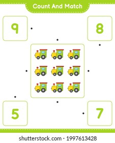 Count and match, count the number of Train and match with the right numbers. Educational children game, printable worksheet, vector illustration