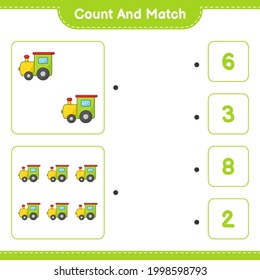 Count and match, count the number of Train and match with the right numbers. Educational children game, printable worksheet, vector illustration