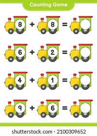 Count and match, count the number of Train and match with the right numbers. Educational children game, printable worksheet, vector illustration