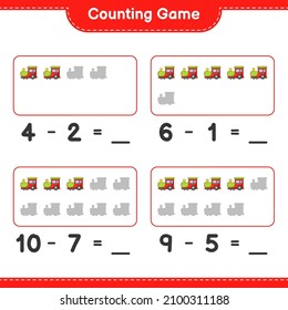 Count and match, count the number of Train and match with the right numbers. Educational children game, printable worksheet, vector illustration