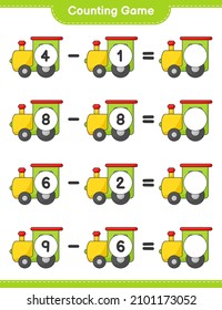 Count and match, count the number of Train and match with the right numbers. Educational children game, printable worksheet, vector illustration