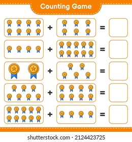 Contar y coincidir, contar el número de trofeo y coincidir con los números correctos. Juego infantil educativo, hoja de cálculo imprimible, ilustración vectorial
