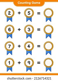 Count and match, count the number of Trophy and match with the right numbers. Educational children game, printable worksheet, vector illustration