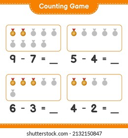 Contar y coincidir, contar el número de trofeo y coincidir con los números correctos. Juego infantil educativo, hoja de cálculo imprimible, ilustración vectorial