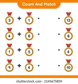 Count and match, count the number of Trophy and match with the right numbers. Educational children game, printable worksheet, vector illustration