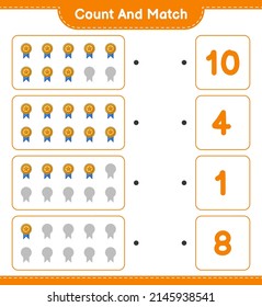 Count and match, count the number of Trophy and match with the right numbers. Educational children game, printable worksheet, vector illustration