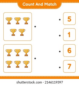 Count and match, count the number of Trophy and match with the right numbers. Educational children game, printable worksheet, vector illustration