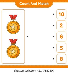Count and match, count the number of Trophy and match with the right numbers. Educational children game, printable worksheet, vector illustration