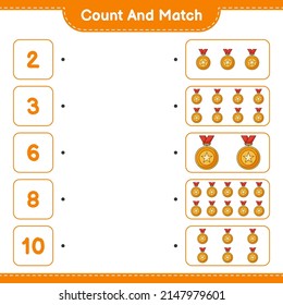 Count and match, count the number of Trophy and match with the right numbers. Educational children game, printable worksheet, vector illustration