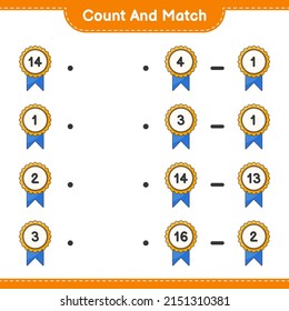 Count and match, count the number of Trophy and match with the right numbers. Educational children game, printable worksheet, vector illustration