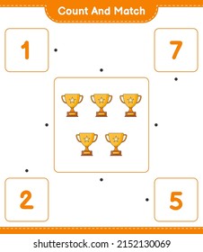 Count and match, count the number of Trophy and match with the right numbers. Educational children game, printable worksheet, vector illustration