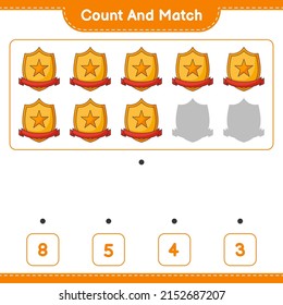 Contar y coincidir, contar el número de trofeo y coincidir con los números correctos. Juego infantil educativo, hoja de cálculo imprimible, ilustración vectorial