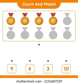 Count and match, count the number of Trophy and match with the right numbers. Educational children game, printable worksheet, vector illustration