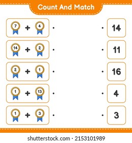 Count and match, count the number of Trophy and match with the right numbers. Educational children game, printable worksheet, vector illustration