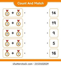 Count and match, count the number of Trophy and match with the right numbers. Educational children game, printable worksheet, vector illustration