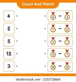 Count and match, count the number of Trophy and match with the right numbers. Educational children game, printable worksheet, vector illustration