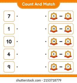Count and match, count the number of Trophy and match with the right numbers. Educational children game, printable worksheet, vector illustration