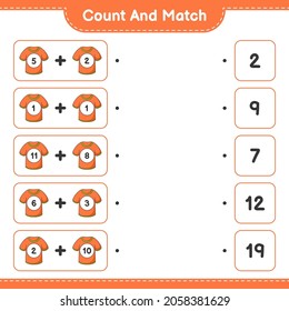 Count and match, count the number of T-shirt and match with the right numbers. Educational children game, printable worksheet, vector illustration