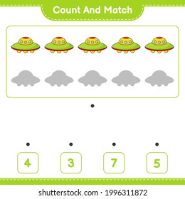 Count and match, count the number of Ufo and match with the right numbers. Educational children game, printable worksheet, vector illustration