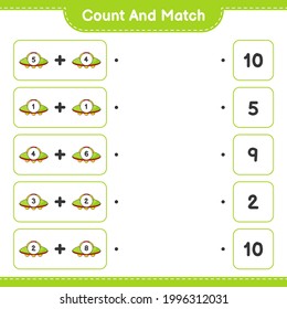 Count and match, count the number of Ufo and match with the right numbers. Educational children game, printable worksheet, vector illustration