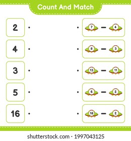 Count and match, count the number of Ufo and match with the right numbers. Educational children game, printable worksheet, vector illustration