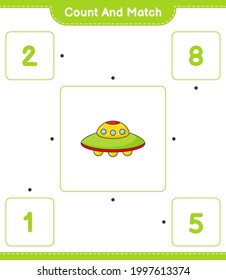 Count and match, count the number of Ufo and match with the right numbers. Educational children game, printable worksheet, vector illustration