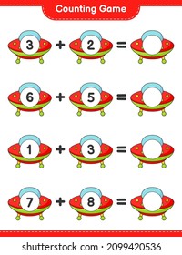 Count and match, count the number of Ufo and match with the right numbers. Educational children game, printable worksheet, vector illustration