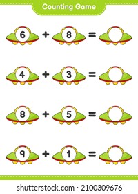 Count and match, count the number of Ufo and match with the right numbers. Educational children game, printable worksheet, vector illustration