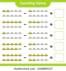 Count and match, count the number of Ufo and match with the right numbers. Educational children game, printable worksheet, vector illustration