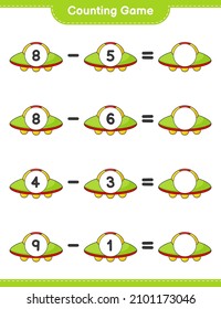 Count and match, count the number of Ufo and match with the right numbers. Educational children game, printable worksheet, vector illustration