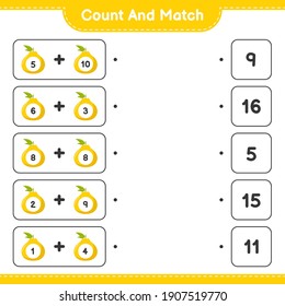 Contar y coincidir, contar el número de Ugli y coincidir con los números correctos. Juego infantil educativo, hoja de cálculo imprimible, ilustración vectorial