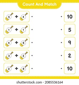 Count and match, count the number of Ukulele and match with the right numbers. Educational children game, printable worksheet, vector illustration