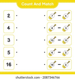 Count and match, count the number of Ukulele and match with the right numbers. Educational children game, printable worksheet, vector illustration