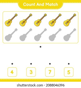 Count and match, count the number of Ukulele and match with the right numbers. Educational children game, printable worksheet, vector illustration