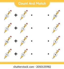 Count and match, count the number of Umbrella and match with the right numbers. Educational children game, printable worksheet, vector illustration