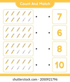 Contar y coincidir, contar el número de paraguas y coincidir con los números correctos. Juego infantil educativo, hoja de cálculo imprimible, ilustración vectorial