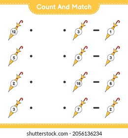 Count and match, count the number of Umbrella and match with the right numbers. Educational children game, printable worksheet, vector illustration