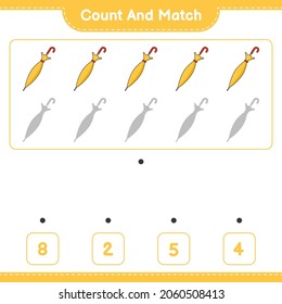 Count and match, count the number of Umbrella and match with the right numbers. Educational children game, printable worksheet, vector illustration