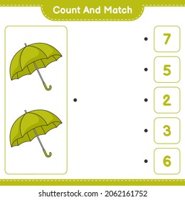 Count and match, count the number of Umbrella and match with the right numbers. Educational children game, printable worksheet, vector illustration
