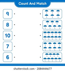 Count and match, count the number of Umbrella and match with the right numbers. Educational children game, printable worksheet, vector illustration